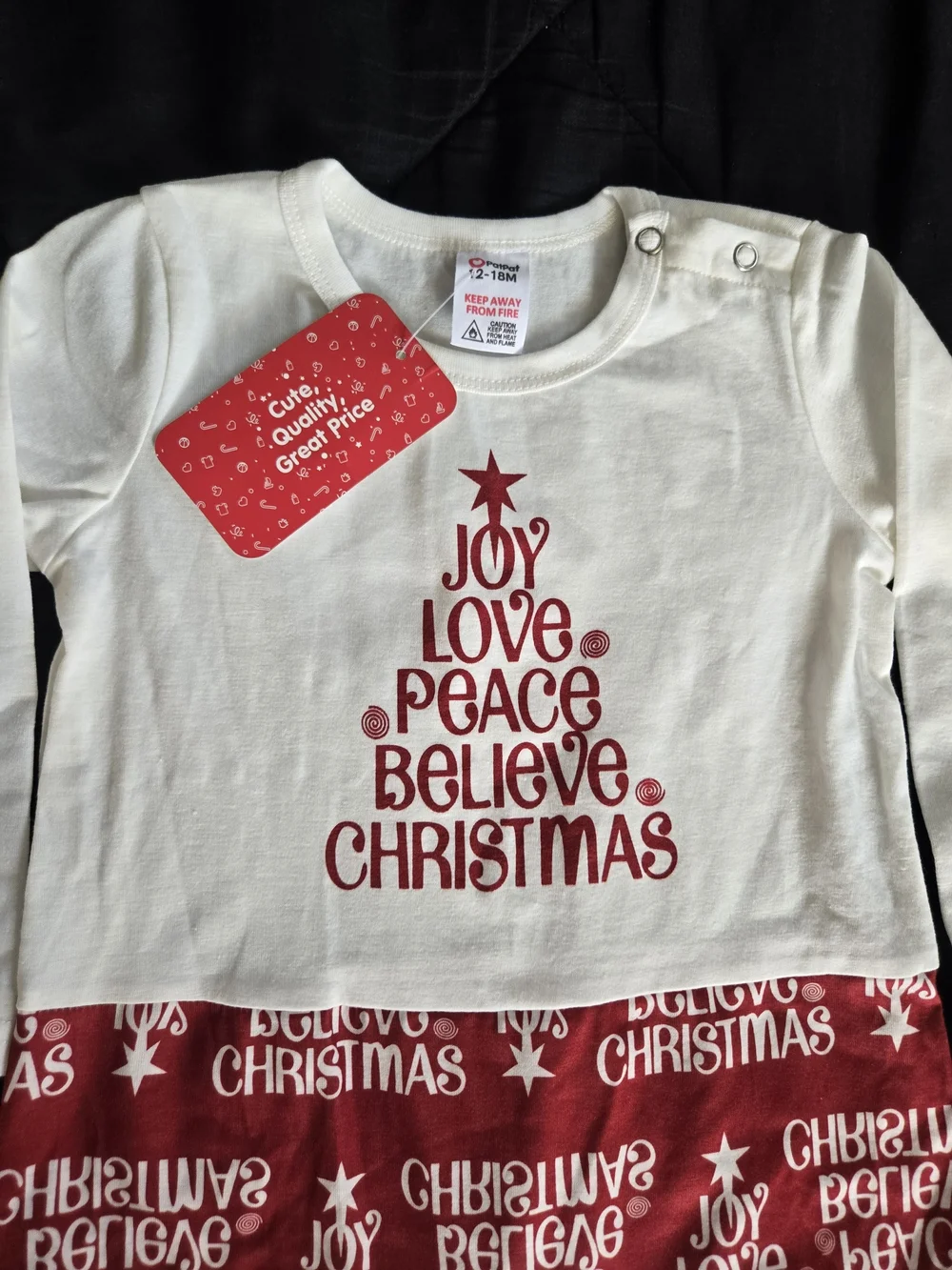 PatPat Cream and Red Holiday Baby One-Piece Footie